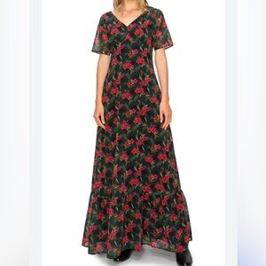 Melloday Floral Maxi Dress NWT Sz M Green Red Romantic Boho Nordstrom